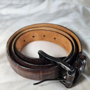 Remo Tulliani Belt Mens 34 Brown Italian Calfskin Embossed Geometric Dress 8552